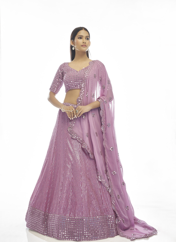 Wedding Wear Georgette Lavender Lehenga Choli Set